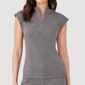 NWOT AT Houndstooth Split Mock Neck Shell